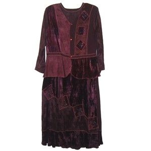 Vintage Boutique for Country Wear 2-Piece Beaded Burgundy Maxi Dress & Jacket LG